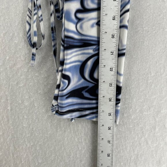 SheIn T Shirt Womens 4 Blue White Marble Print Tee Cut Out Round Neck Tie Side - Picture 5 of 12